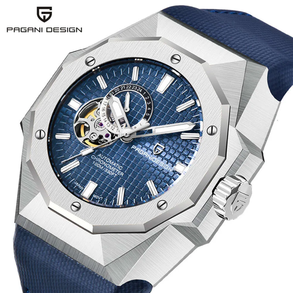 Pagani Bergani Men's Precision Steel Case Helautomatisk mekanisk natt Glödvattentät stor Dial Watch YS010