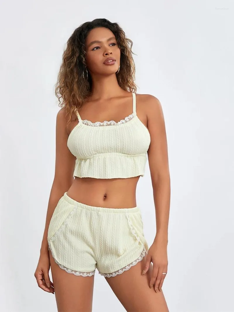 Accueil Vêtements Yoawdats Femmes S Y2K Pyjama Ensemble Dentelle Patchwork Sans Manches Camisole Shorts Vêtements De Nuit Vêtements Esthétiques Vêtements De Détente Décontractés