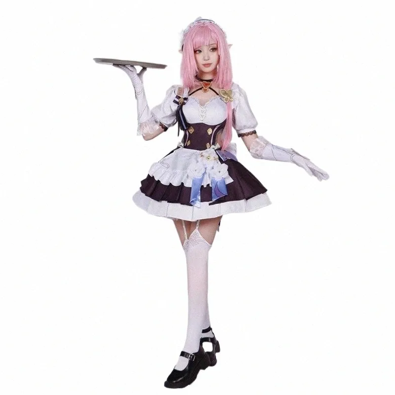 Elysia Cosplay Jeu Hkai Impact 3ème Elysia Cosplay Costume Perruque Maid Dr Ensemble complet Tenues pour femmes Halen Vêtements de fête X8rw #