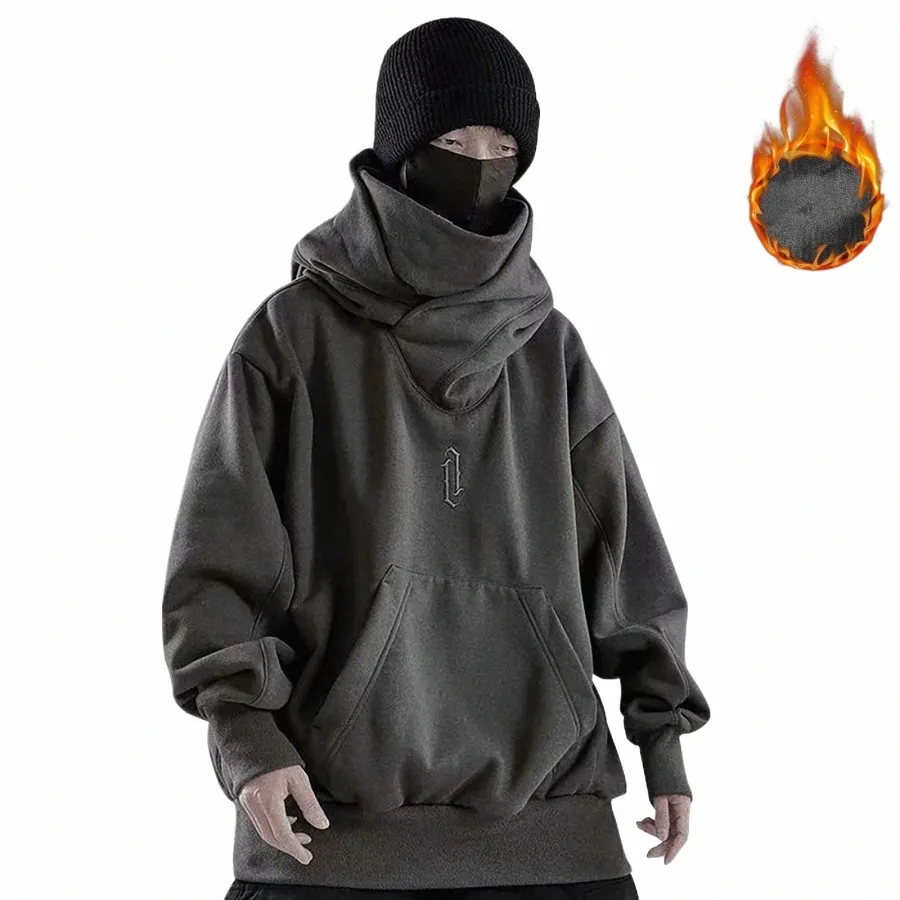 autumn And Winter Men's Hoodie Y2K Solid Color Loose Plus Fleece Hoodie for Men Warm Turtleneck Hooded Pullovers Outwear M0ei#