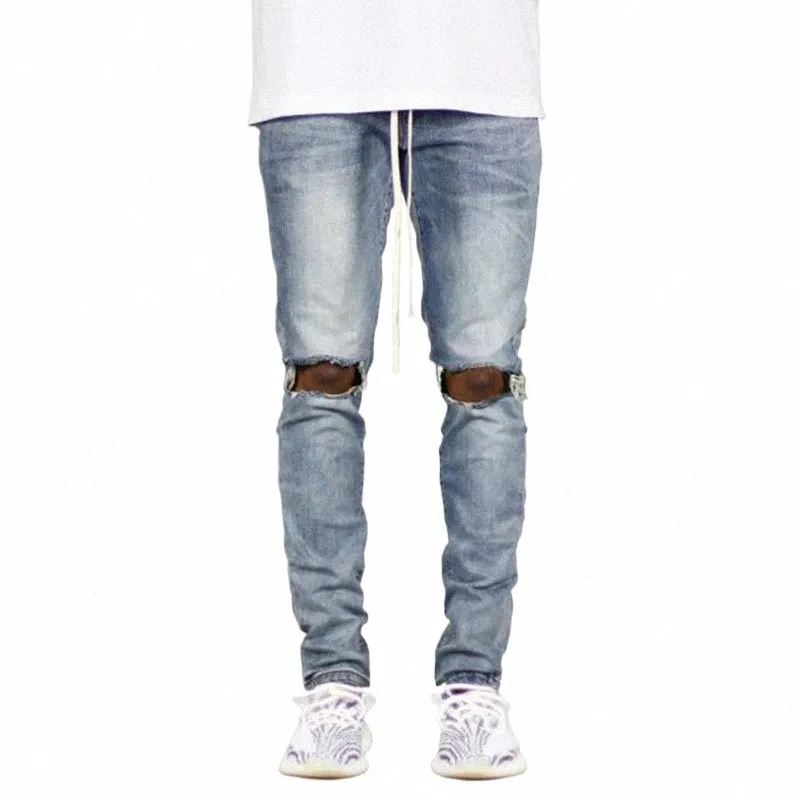 2022 Nieuwe Fi Heren Gescheurde Gat Jeans Casual Slim Skinny Jeans Mannen Broek Lente Mannelijke Straat Hip Hop Denim broek V2nY #