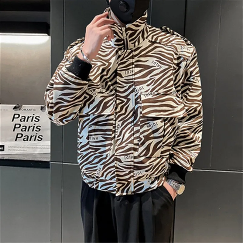 Mens Zebra Print Bomber Jacket - Stylish Streetwear Coat
