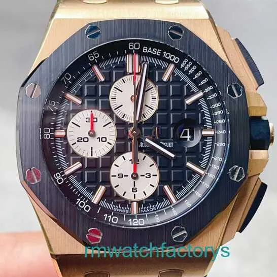 Top AP Relógio de Pulso Royal Oak Offshore Series Relógio Mecânico Automático Masculino Ouro com Exibição de Data Função de Tempo Disco Preto Movimento Transparente