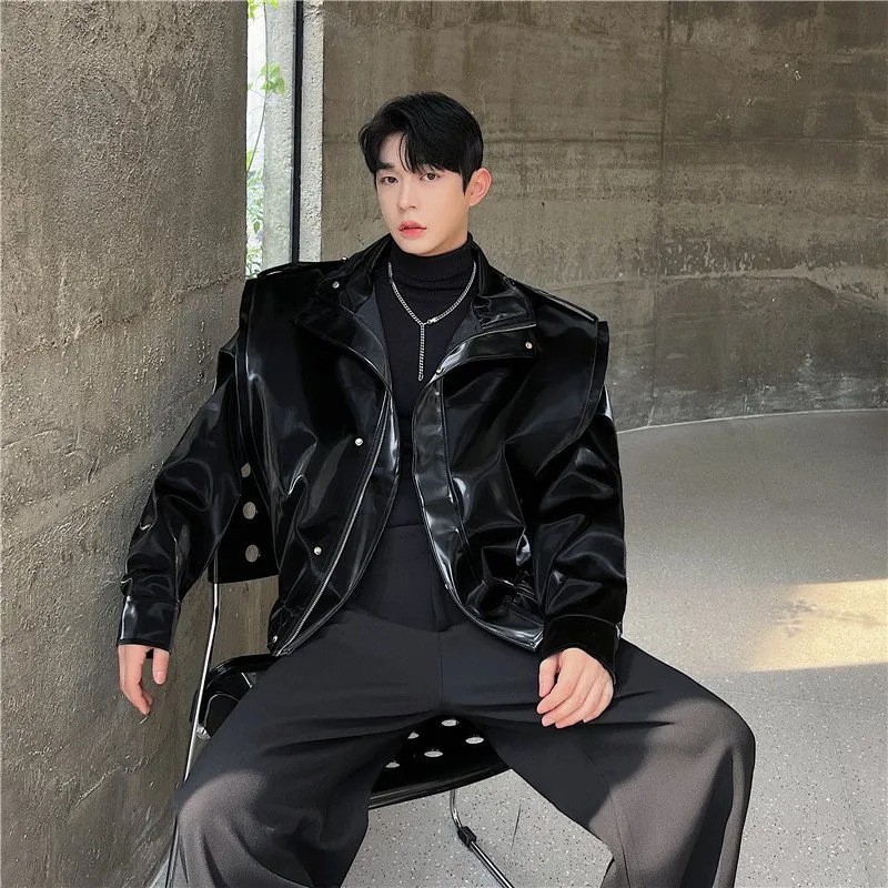 DHgate.com:Mens Faux Leather Elephant Short Coat, Black PU Jacket 