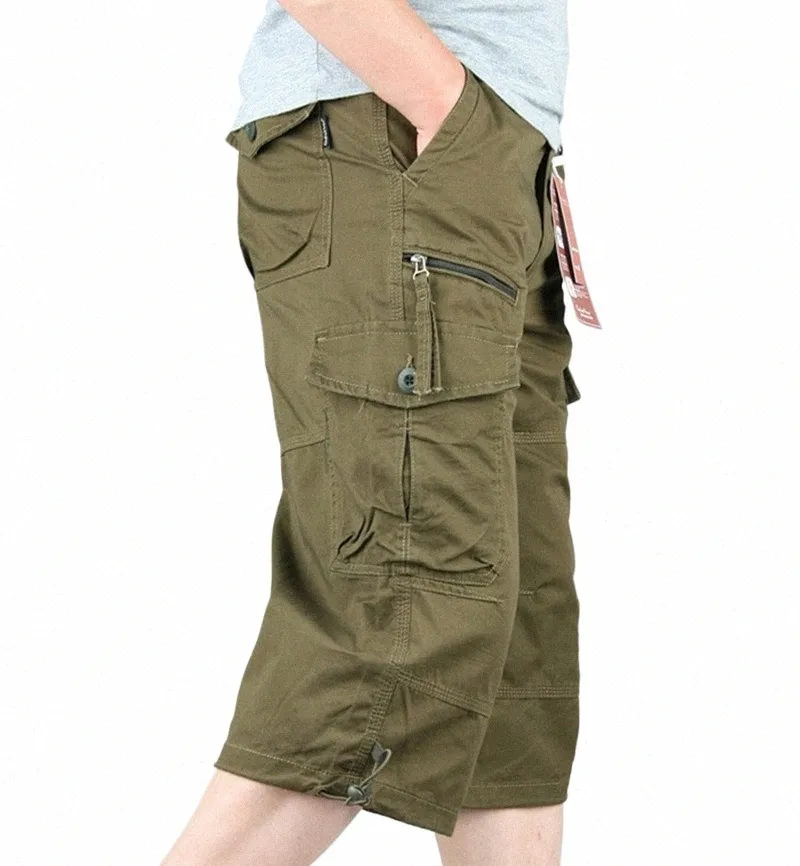 Été militaire Lg longueur Cargo Shorts hommes Casual Cott Multi poche chaude culotte tactique armée Capri pantalon pantacourt 81Um #