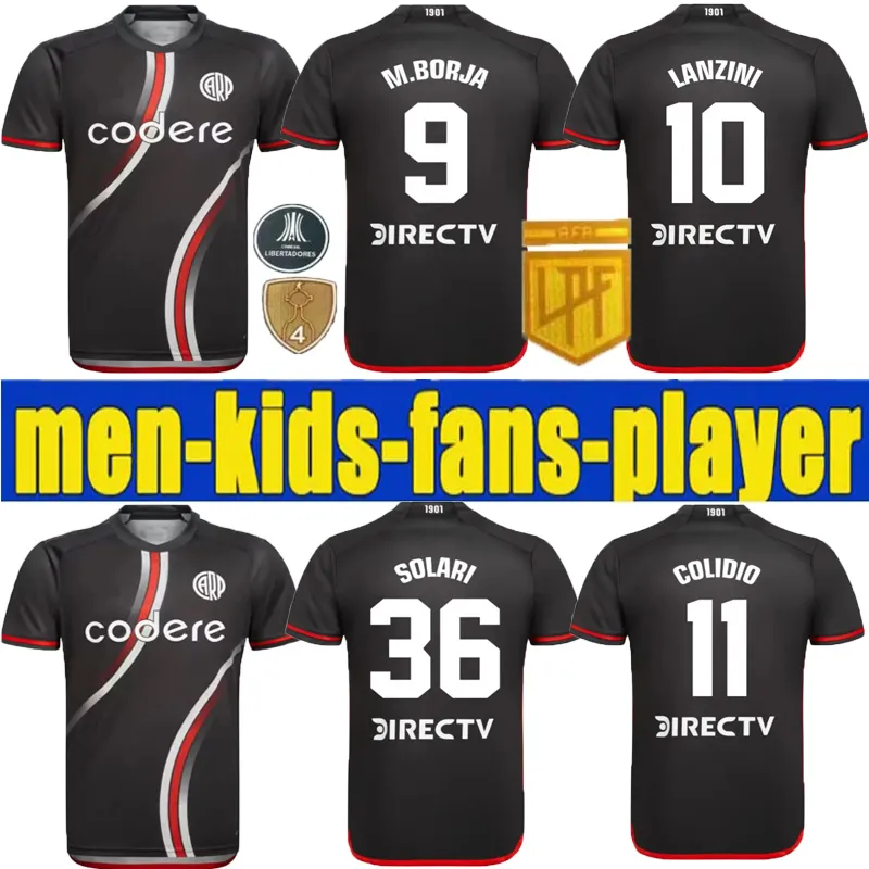 Nouveau maillot de football River Plate troisième noir 24 25 noir M BORJA LANZINI COLIDIO SOLARI 2024 2025 kit enfants adultes maillots de football fans version joueur