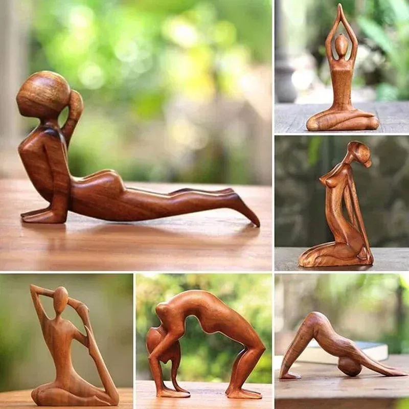 Sculptures YOGA GIRL WOOD SCULPTURE Yoga Pose Méditation Statue À La Main En Bois Yoga Pose Sculpture Yoga Fille Décoration de La Maison