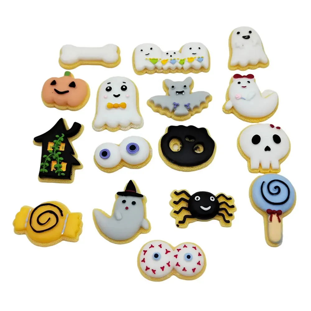 Miniatures 100pcs Kawaii Halloween Cookies Resin Cabochon Decoration Crafts Flatback For Scrapbooking DIY Decoration Accessories