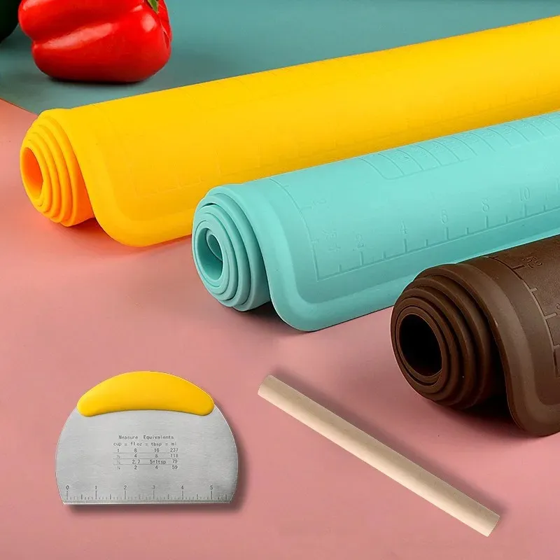 Ensemble de 3 tampons à rouler en Silicone de qualité alimentaire, tampon à pétrir épais et tampon à nouilles, planche à découper, panneau en Silicone, 2024