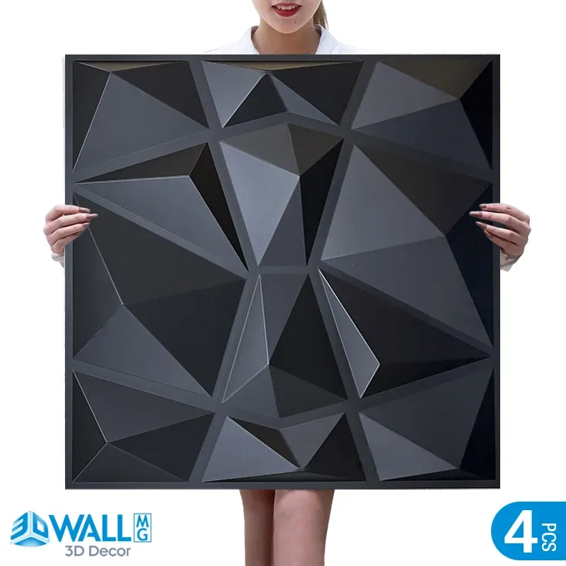 Stickers 4pcs 50cm Decor 3D Wall Panel wave Diamond Design Non selfadhesive plastic tile 3D wall sticker living room Bathroom wall paper