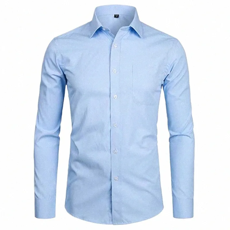 Mannen Hemelsblauw Slim Fit Dr Shirts Slim Fit Lg Mouw Merk Shirt Mannen Cott Top Kwaliteit Busin Formeel overhemd met Zak E4Ff #