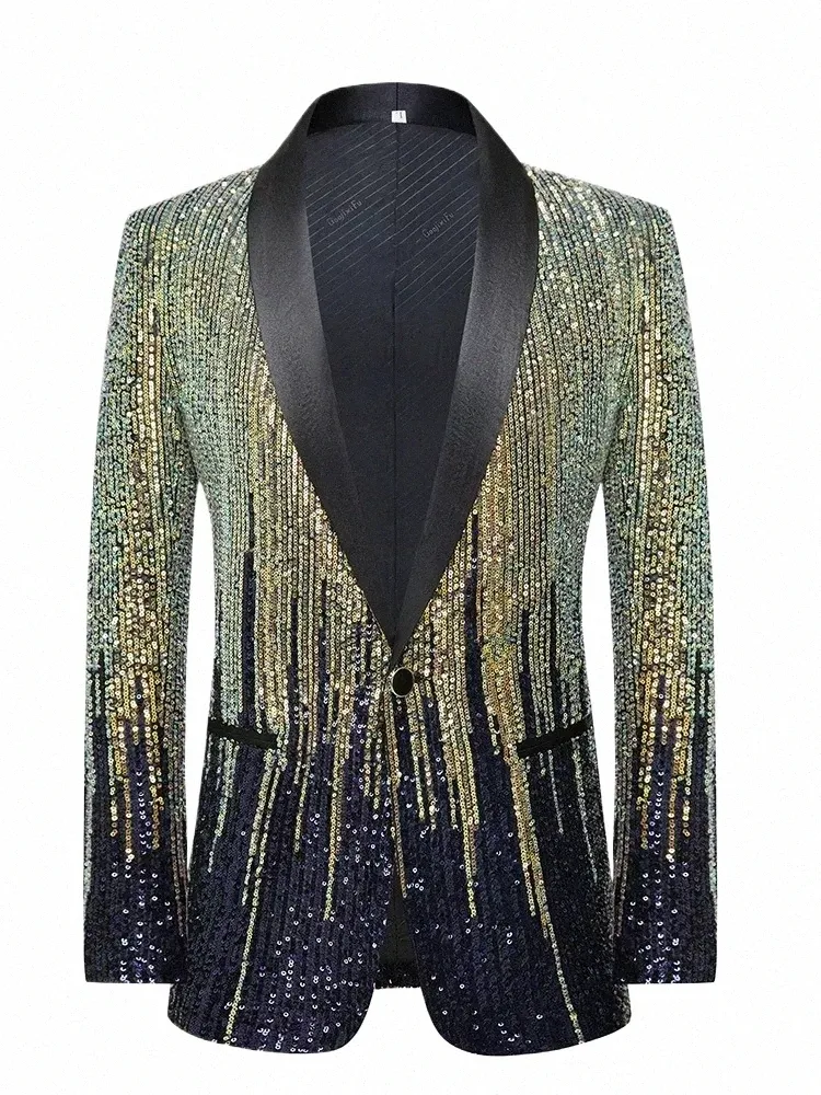 hoo 2024 Men's Meteor Gradient Sequin blazer Performance Singer Stage Performance Host Catwalk blazer u6oT#