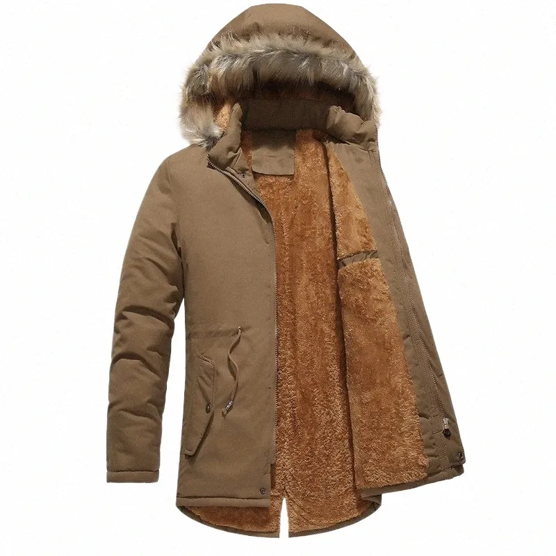 Parka d'hiver pour hommes, col en fourrure à capuche, épais et chaud, doublure en laine, coupe-vent, grande taille L-3XL, mi-lg, vêtements d'extérieur pour hommes, G5aw #