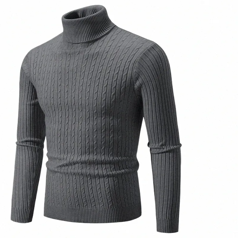 Novo outono masculino jacquard suéter gola alta suéter cor sólida pulôver de malha quente casual gola alta moletom de lã masculino b2h0 #