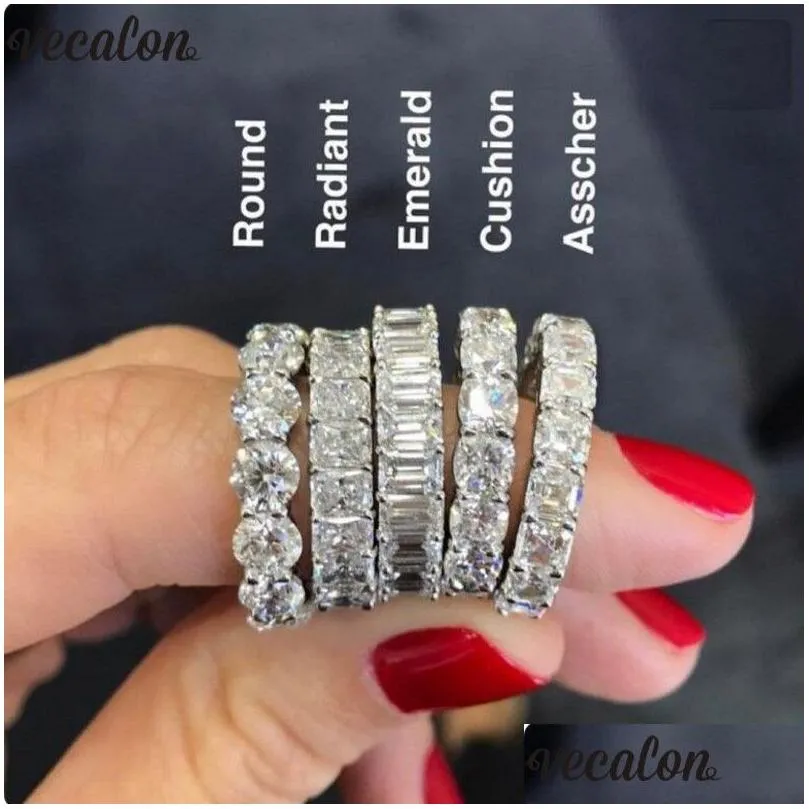 Pierścienie Vecalon 6 Style Eternity Pierścień Ring Diamond Stone 925 Sterling Sier zaręczynowy zespół dla kobiet mężczyzn biżuterii Dostawa Dhud3