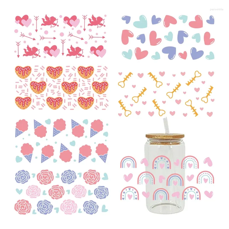 Window Stickers 3D UV DTF Transfer Sticker Valentine's Day For The 16oz Libbey Glasses Wraps Cup Can DIY Waterproof Easy D5281