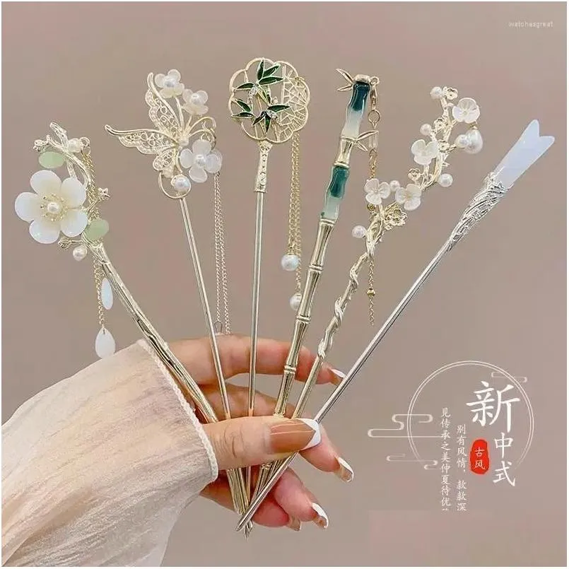 Grampos de cabelo Barrettes 2024 Metal Hairpin Mulheres Chinês Cheongsam Elegante Passo Borla Acessórios Antigos Drop Delivery Jóias Hairjew Otpuk