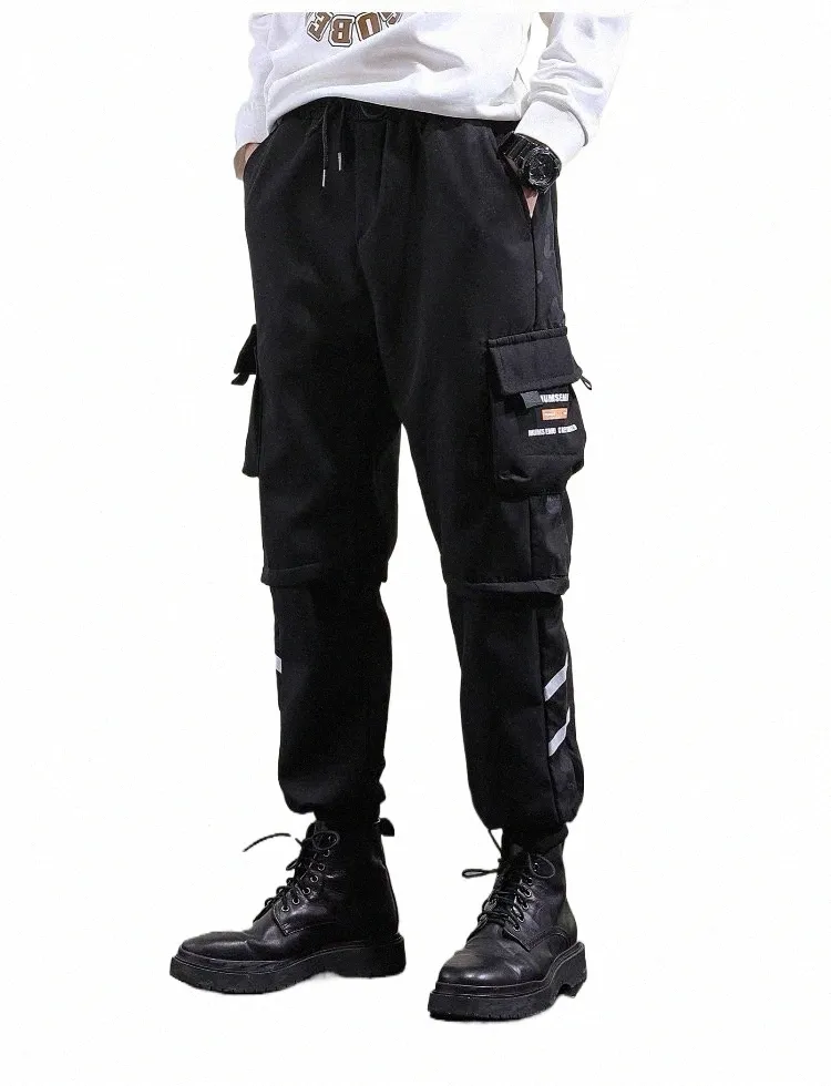 Klassisk design Multi Pocket Cargo Pants, Men's Casual Loose Fit Drawstring Cargo Pants/Joggers för våren Summer Outdoor P87C#