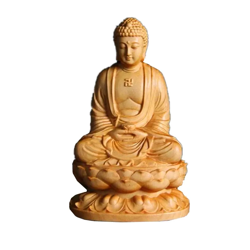 Sculptures Wooden Buddha Figurine Buddhist Small Statue Aesthetic Room Decor Yoga Studio Desk Decor Ornaments Home Decoration