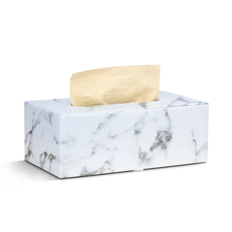 Jackets Rectangular Marble Pu Leather Facial Tissue Box Cover Napkin Holder Paper Towel Dispenser Container for Home Office Car Decor