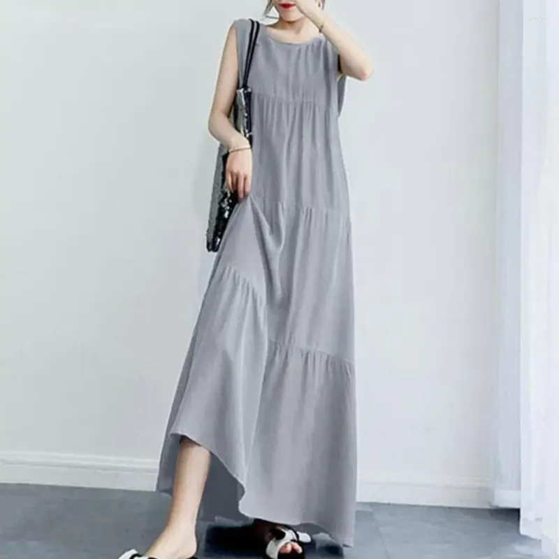 Casual Dresses Women Long Dress Elegant Maxi For A-line Silhouette Round Neck Design Breathable Fabric Beach Vacation Or Summer