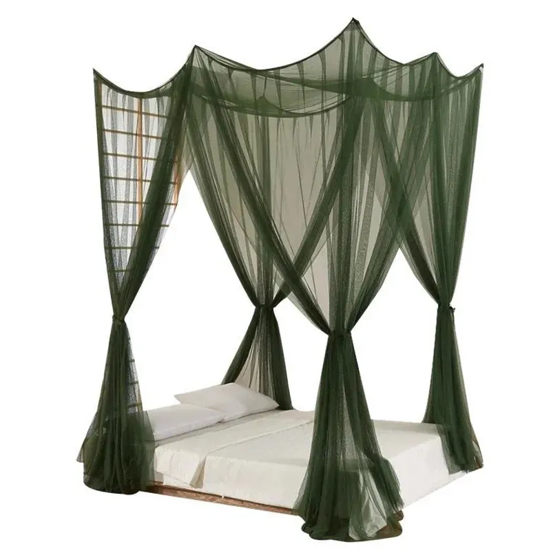 Mosquito Net Bedroom Luxurious Four-Door Fit King and Queen Double Beds Netting Elegant Green Netting Bedroom Decor Canopy 240315