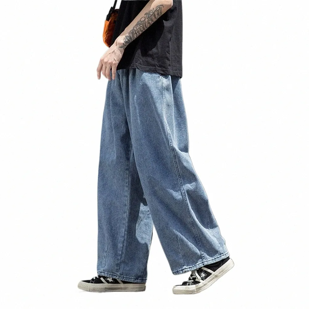 Mężczyźni dżinsy szerokie nogi dżinsowe spodnie dżinsy luźne proste workowate dżinsy męskie Hip Hop Streetwear deskorolka neutralna dżinsowe spodnie 05ez#