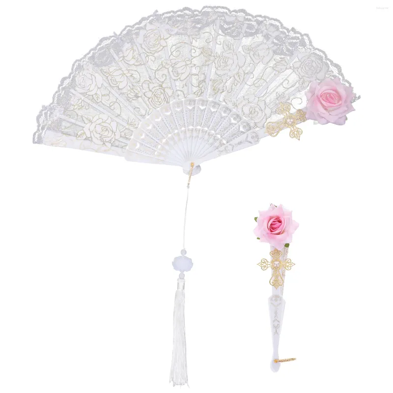 Decorative Figurines Lace Flower Folding Fan Vintage Hand Handheld For Tea Party Dancing Cosplay