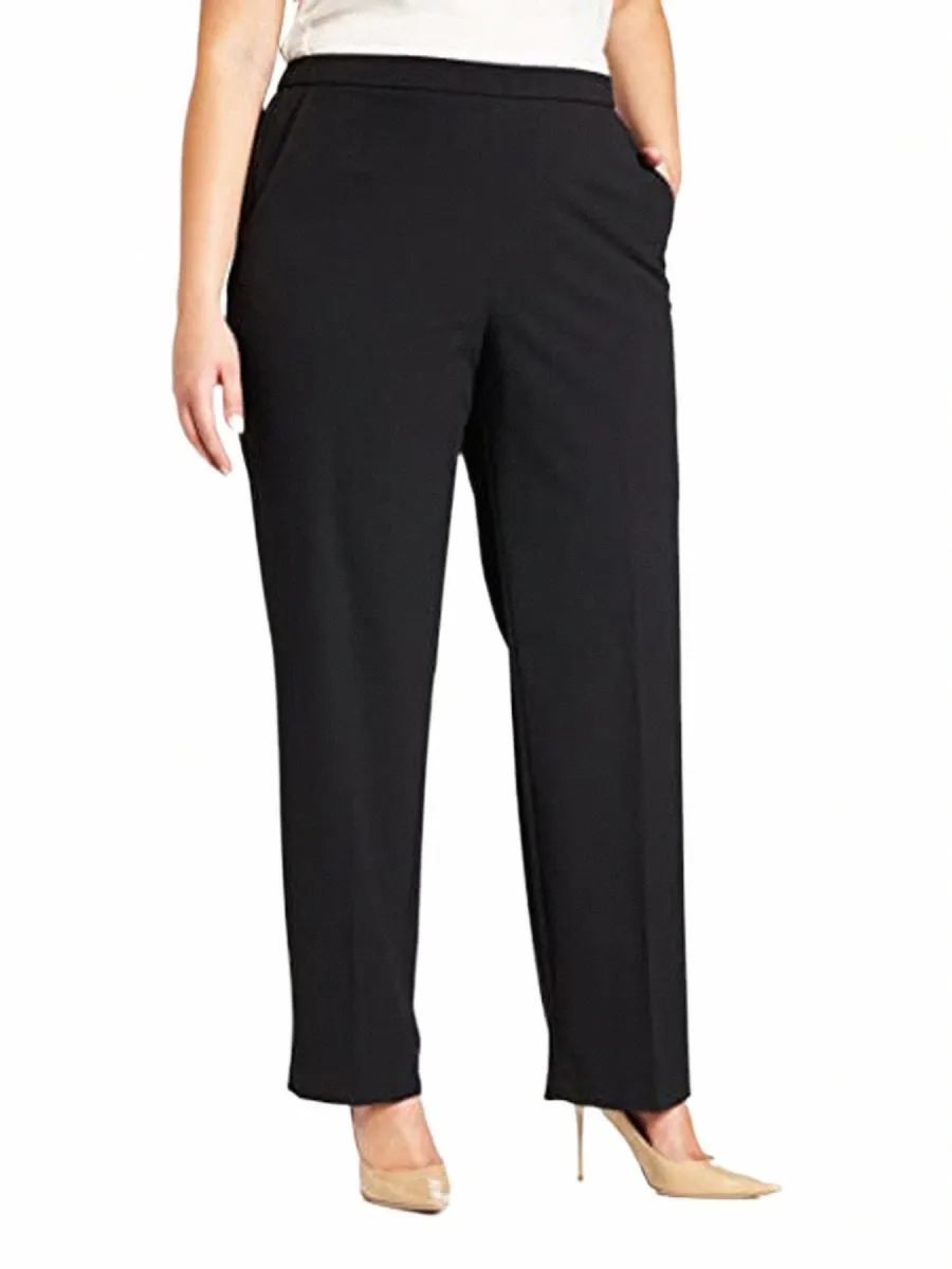 Été nouveau vêtement pour femme grande taille tissu élastique haute couleur unie slim pantalon neuf cents pantalon droit l1xx #