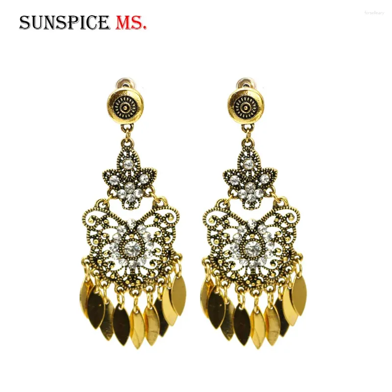 Kolczyki Dangle Sunspice MS Retro Gold Color Jewelry Fręg K inkuracyjne dla kobiet pełne rhinestone bohemia etniczna kropla ślubna