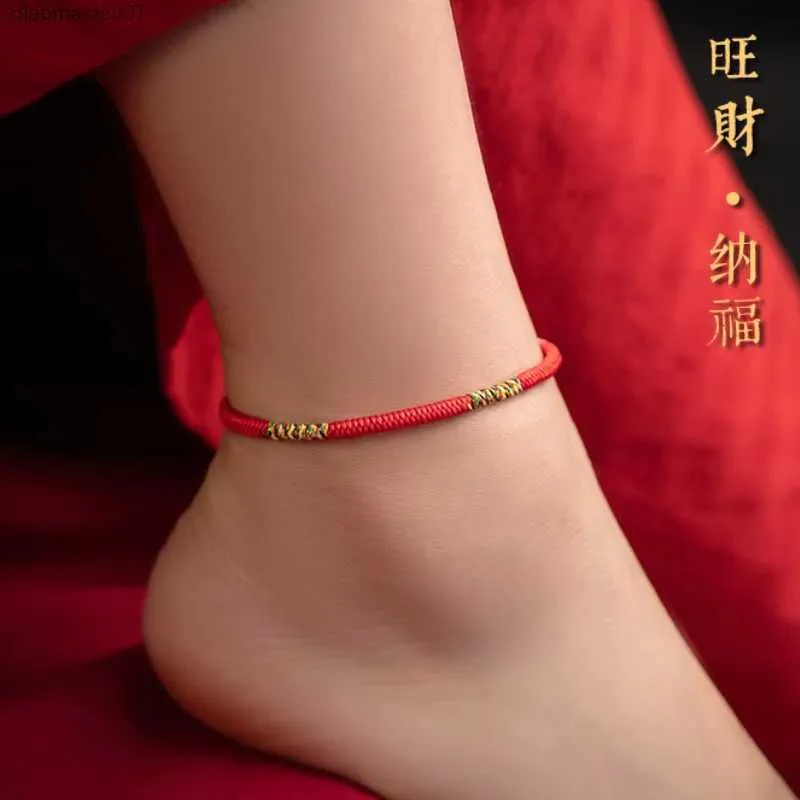 Anklets High quality lucky bracelet womens adjustable ankle strap fashionable retro womens handmade red rope ankle bracelet jewelry giftL2403