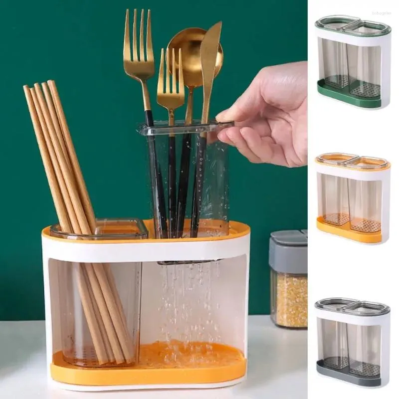 Kitchen Storage 2 Cups Chopsticks Box Light Luxury Removable Drip Tray Hanging Tube Plastic Cutlery Organizer Home