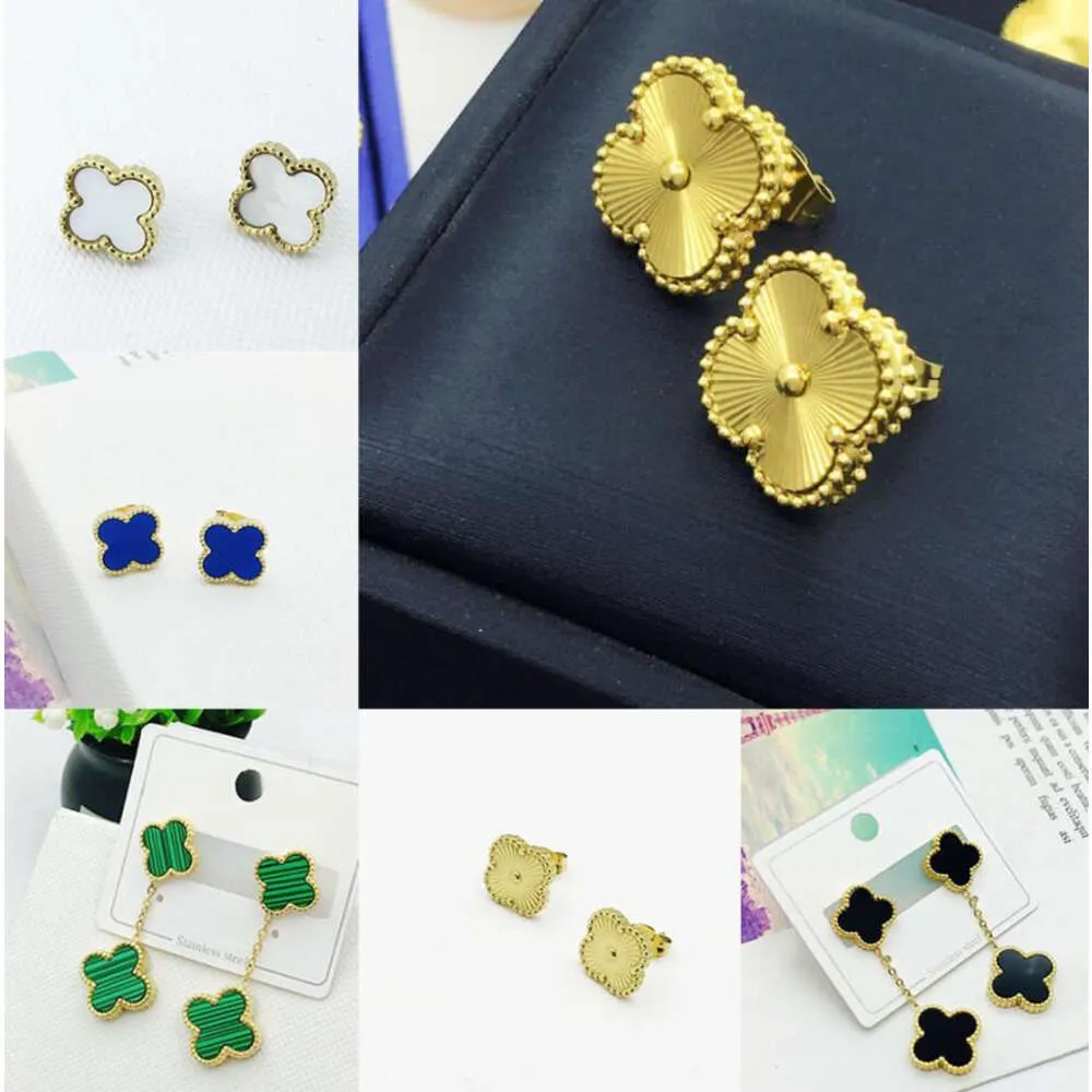 Fashion Vintage 4/four Leaf Clover Desinger Earrings Sier Gold Plated for Women Titanium Stainless Steel Wedding Jewelry Gift
