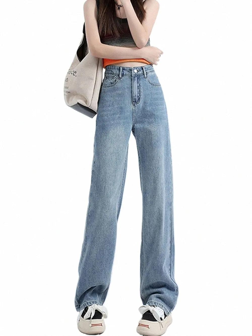 Ueteey Y2k Blue High Waisted Jeans Wide Leg Baggy Pants Streetwear Hosen Korean Fi New Vintage Denim Hosen Mom Jeans F8ur #