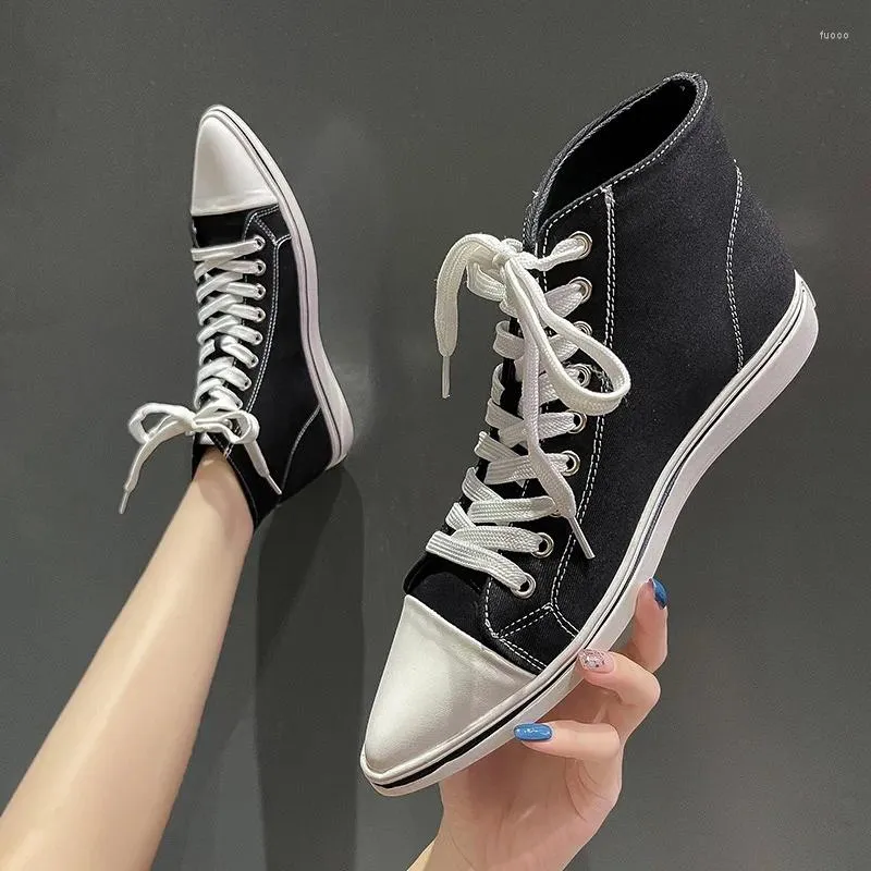 Casual Shoes Women's Vulcanize Canvas Pointed Lace Up Simple Style Fashion Tide Spring Autumn 2024 Mujer Sapato