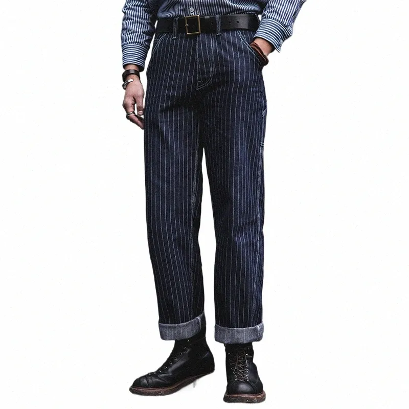 ファームランチの男性/女性アメリカンヴィンテージ90年代hommes for men striped denim jeans amekaji suspendersアメリカンオーバーオールパンツ66yk＃