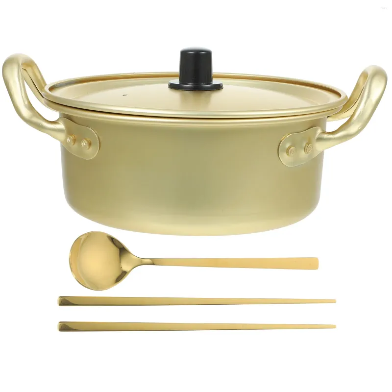 ダブルボイラー韓国のラーメンポットクッカーアルミニウムラミュン、調理用スープパスタシチューのために蓋のあるスプーンと箸調理器具