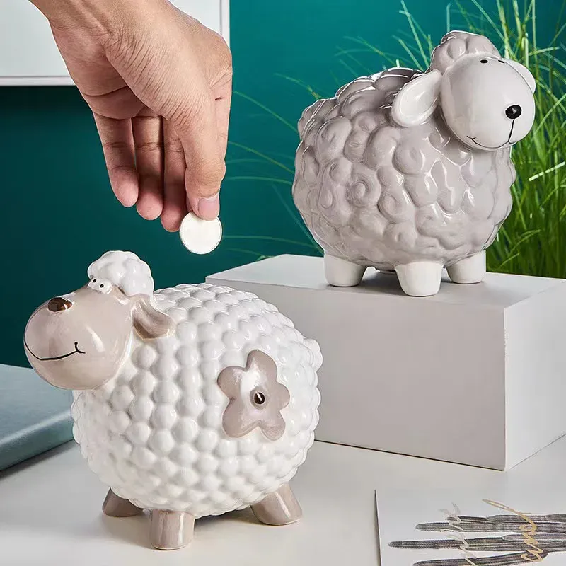 Miniatures Nordic style home decor, cute and creative ceramic lamb, can be used for saving money, children's clothing store shelves, decora
