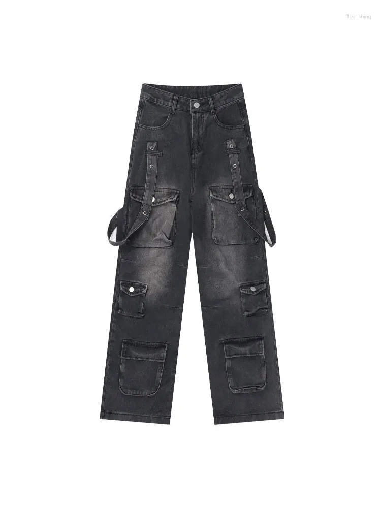 Jeans para mujer Mujeres Black Gothic Cargo Harajuku Oversize Baggy Denim Pantalones Y2k Wide Jean Pantalones Vintage 2000s Trashy Emo Ropa 2024