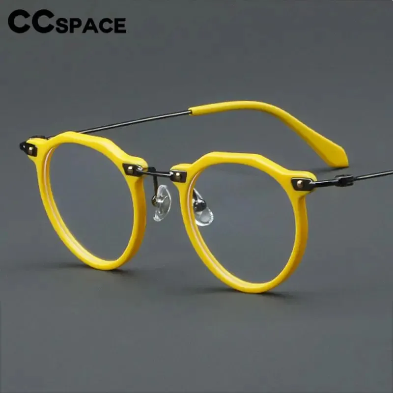 57028 Vintage Acetate Optical Spectacle Frame Fashion Round Metal Eyeglass Men Trend Transparent Eyewear 240313