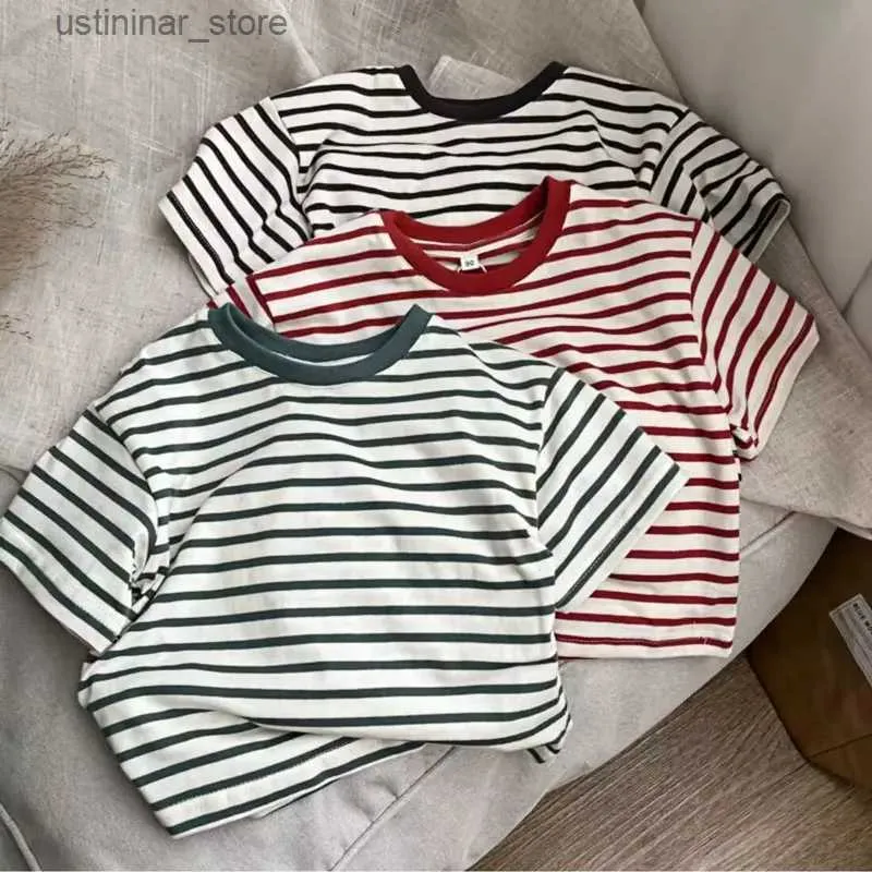 T-Shirts 2023 Çocuk T-Shirt Pamuk Kısa Kollu Gömlek Çocuklar İçin Yaz Çizgili Kız Kızlar Tees Bebek Alt Dış Giyim Giysileri24328