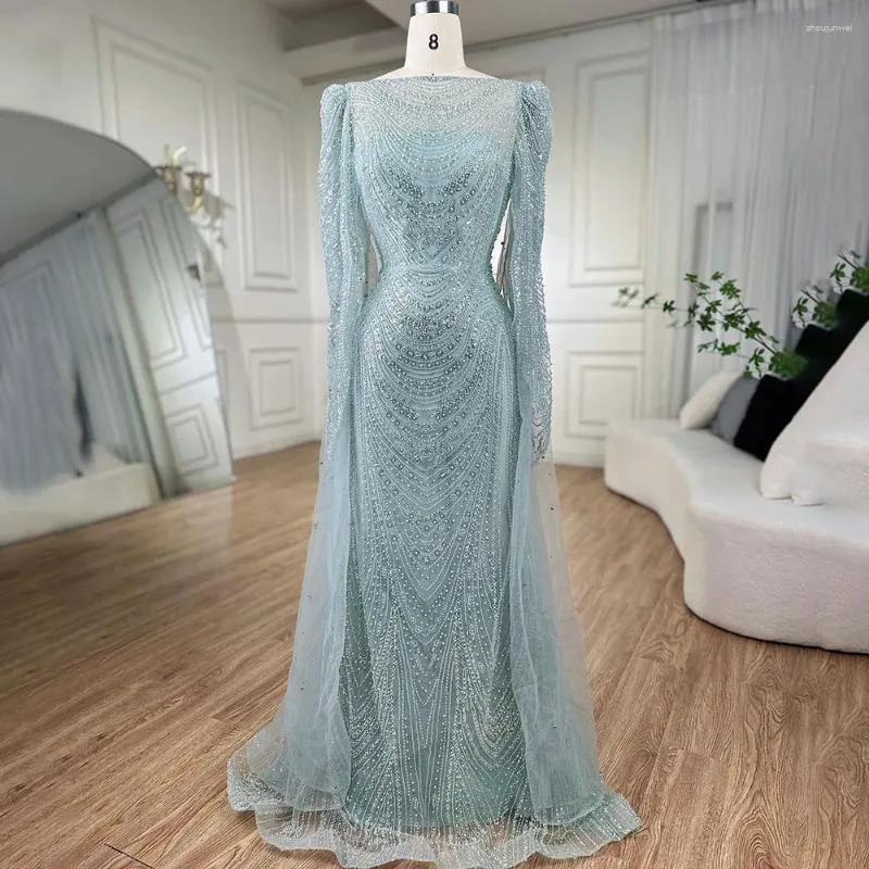 Sukienki imprezowe Serene Hill Turquoise Cape Sleeves luksusowa koralika syrena arabska suknie wieczorowe dla kobiet ślub 2024 GLA72185