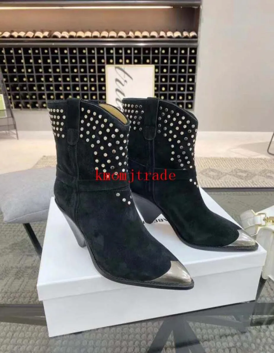 Caja original Cuero de ante genuino Negro Isabel Paris Pasarela Pasarela Marant Botines Zapatos de diseñador para mujer Lamsy Rare Boots1559298