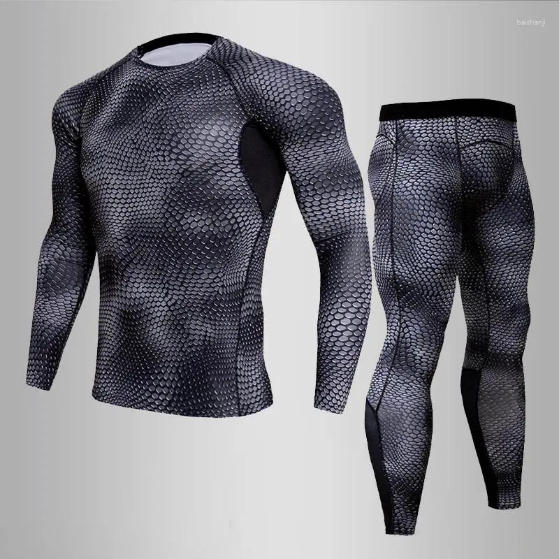 Men's Thermal Underwear MMA3D Printed Set Men Compression Shirt Long Sleeve T Mens Fitness Bodybuilding Skin Tight