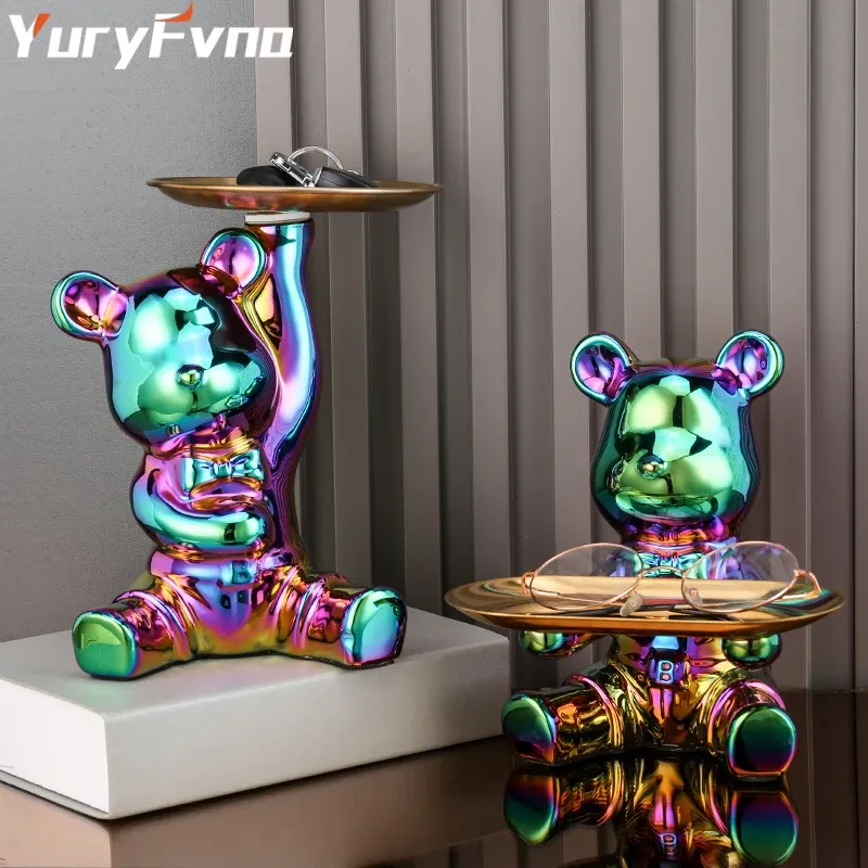 Miniatury rzeźba juryfvna ceramiczna kolorowa pudełko niedźwiedź do przechowywania domowy salon pulpitowa taca do przechowywania dekoracyjna posąg dekoracyjny posąg