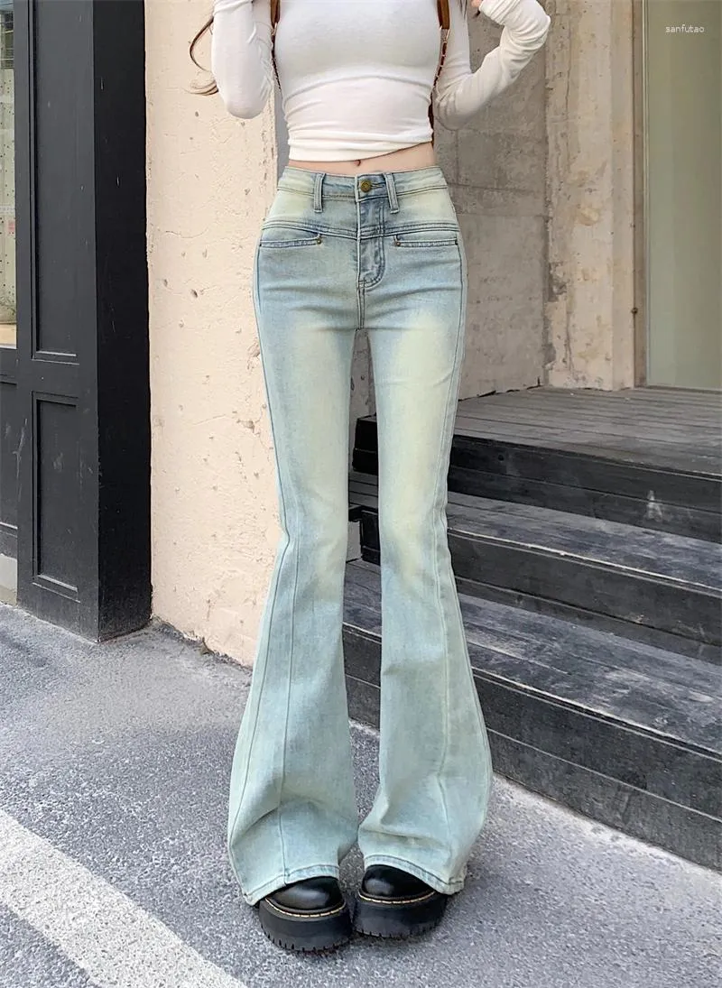 Jeans femininos benuynffy y2k vintage azul flare moda rua estilo cintura baixa 90s meninas coreano estiramento magro denim calças compridas
