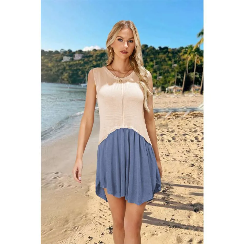 2024 Spring/Summer New Round Neck Colored Loose Dress Fashion Womens Knitted Skirt Womens Designer women's Leisure sexy beach skirt Women's short sleeved dress6PQM