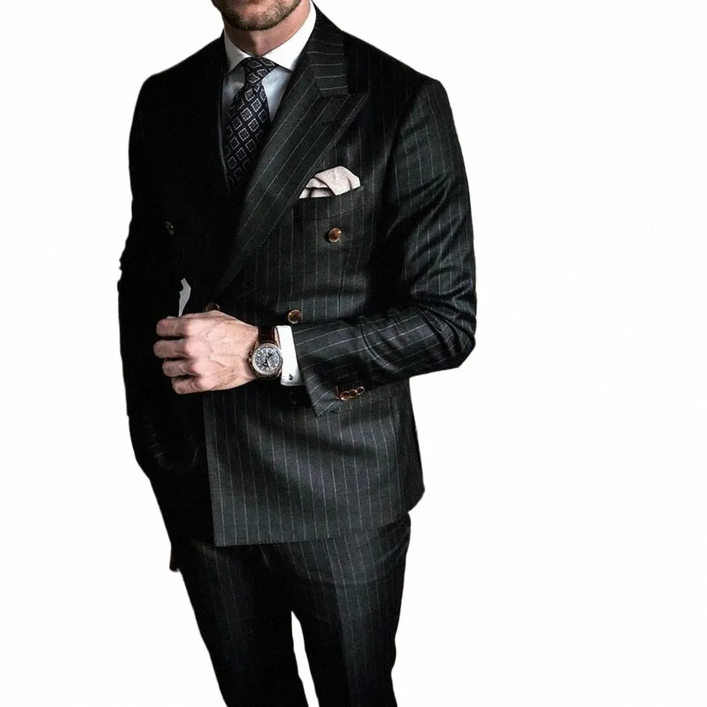 FI garnitury męskie podwójnie piersi szczytowe lapy luksusowe czarne 2 szt. Spodnie kurtki PROM PRYPTYCZNE stroje Elegancki kostium Homme Slim Fit P8TA#