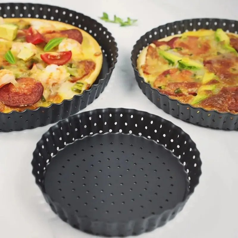 2024 Non-Stick Pan with Holes Molds Pie Pizza Cake Round Mould Removable Loose Bottom Fluted Heavy Duty Pie Pan Bakeware