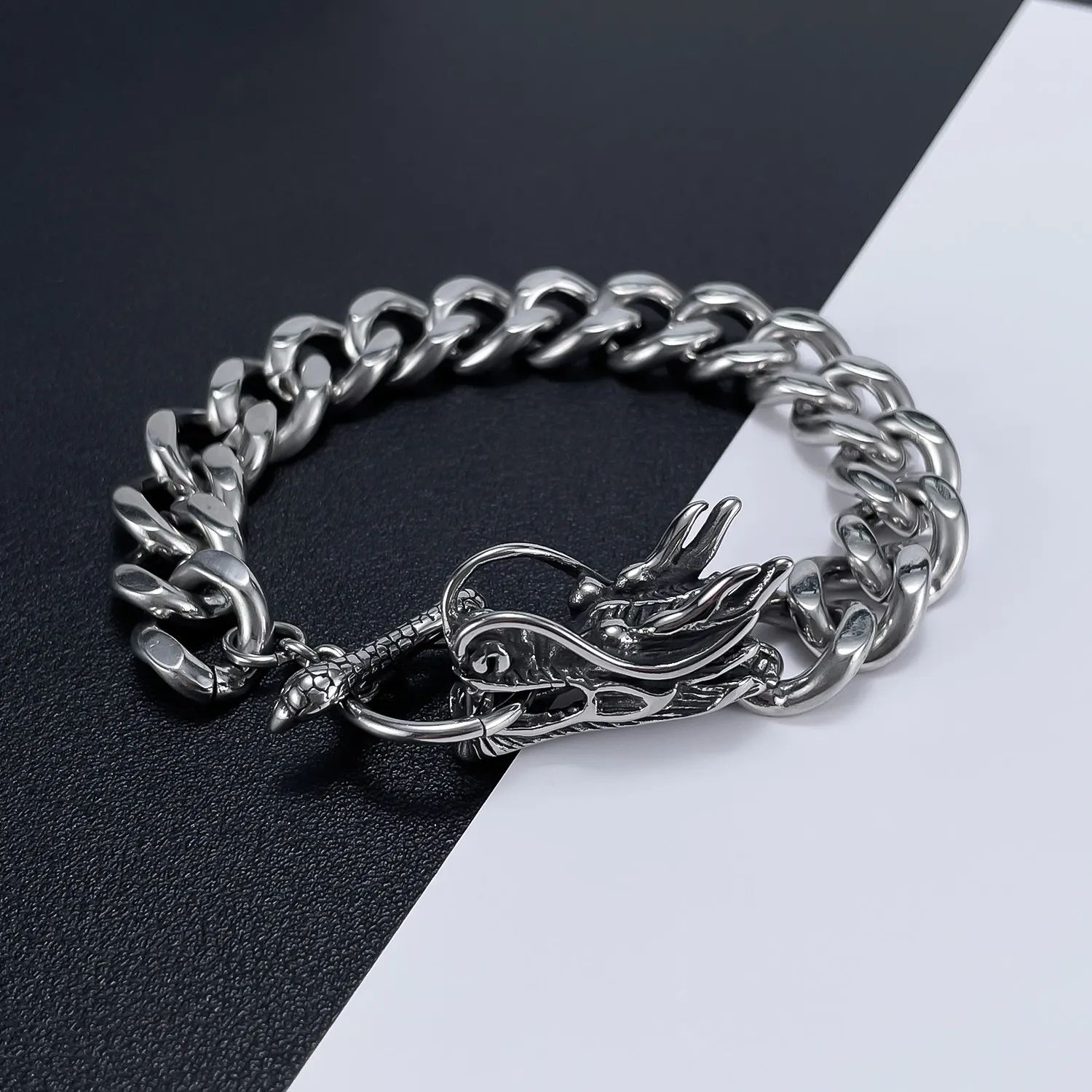 13 mm 8,66 inch goud zilver roestvrij staal draak Curb schakelarmband armband voor heren coole geschenken
